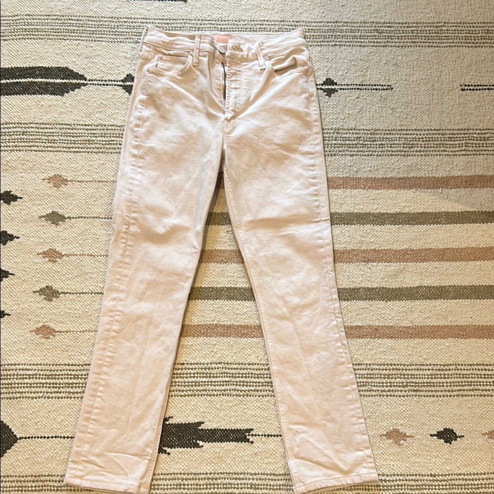 MOTHER Cream/light pink Straight Leg Jeans Soft Denim